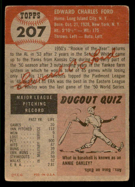 1953 Topps Baseball #207 Whitey Ford Yankees GD-VG 541949