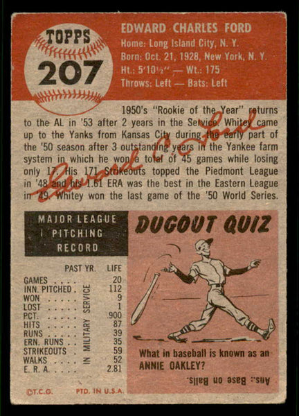 1953 Topps Baseball #207 Whitey Ford Yankees GD-VG 541951