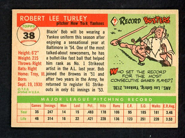 1955 Topps Baseball #038 Bob Turley Yankees EX-MT 541982