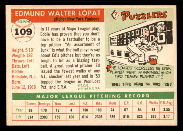 1955 Topps Baseball #109 Eddie Lopat Yankees EX-MT 541995