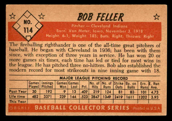 1953 Bowman Color Baseball #114 Bob Feller Indians VG trimmed 542010