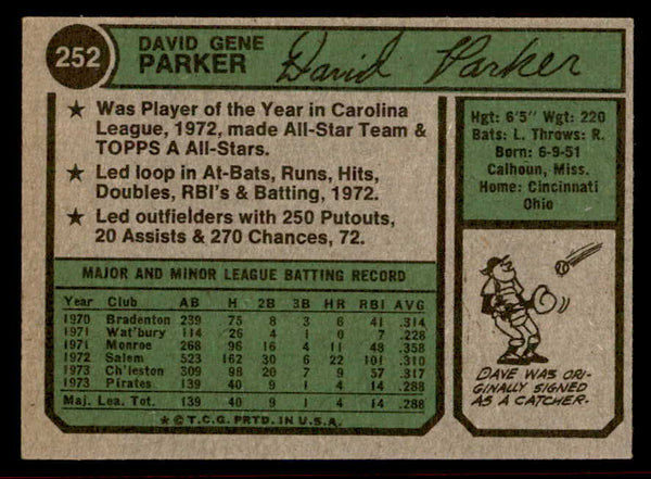 1974 Topps Baseball #252 Dave Parker Pirates EX-MT 542107