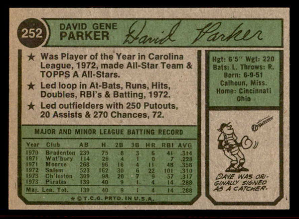 1974 Topps Baseball #252 Dave Parker Pirates EX-MT 542109