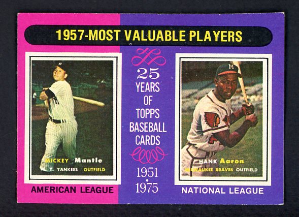 1975 Topps Baseball #195 Mickey Mantle Hank Aaron EX-MT 542258