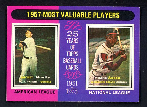 1975 Topps Baseball #195 Mickey Mantle Hank Aaron EX-MT 542259