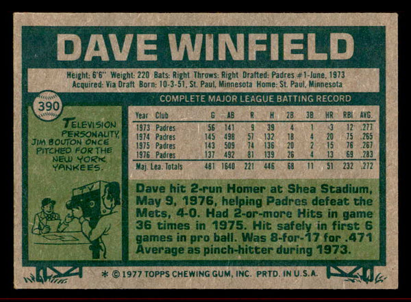 1977 Topps Baseball #390 Dave Winfield Padres EX-MT 542263