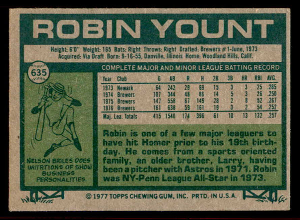 1977 Topps Baseball #635 Robin Yount Brewers EX 542264
