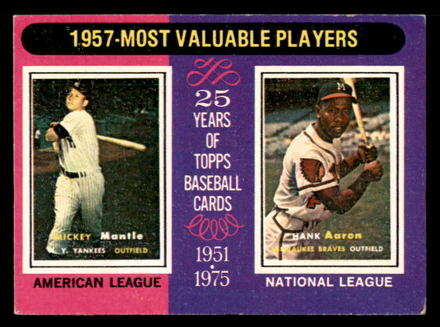 1975 Topps Baseball #195 Mickey Mantle Hank Aaron EX 542267
