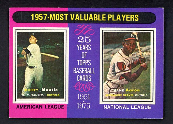 1975 Topps Baseball #195 Mickey Mantle Hank Aaron EX-MT 542358