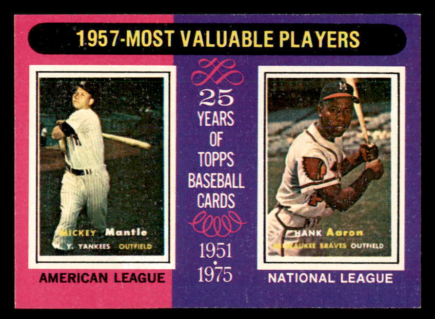 1975 Topps Baseball #195 Mickey Mantle Hank Aaron EX-MT 542359