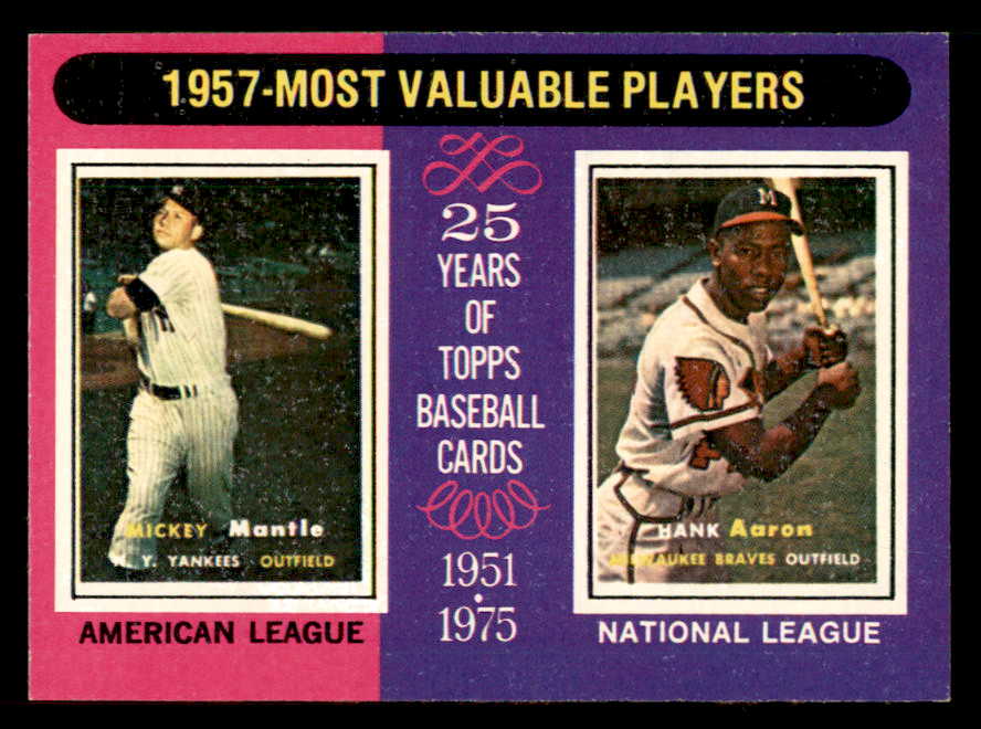 1975 Topps Baseball #195 Mickey Mantle Hank Aaron EX-MT 542360