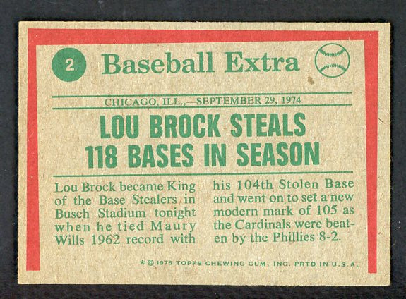1975 Topps Baseball #002 Lou Brock HL Cardinals EX 542368