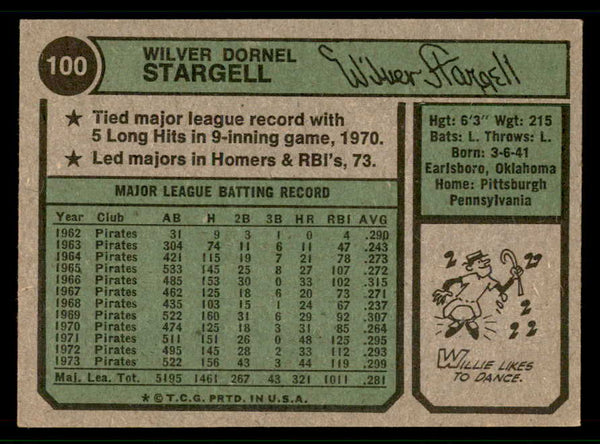 1974 Topps Baseball #100 Willie Stargell Pirates EX-MT 542379