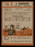 1962 Topps Football #115 Sonny Jurgensen Eagles VG stain back 542406