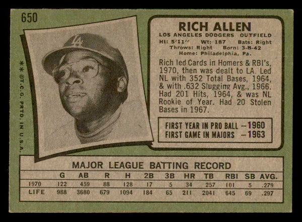1971 Topps Baseball #650 Rich Allen Dodgers EX 542407