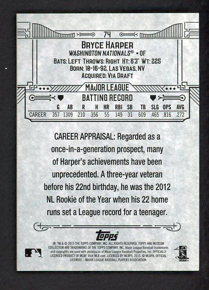 2015 Topps Museum #074 Bryce Harper Nationals NR-MT 542417