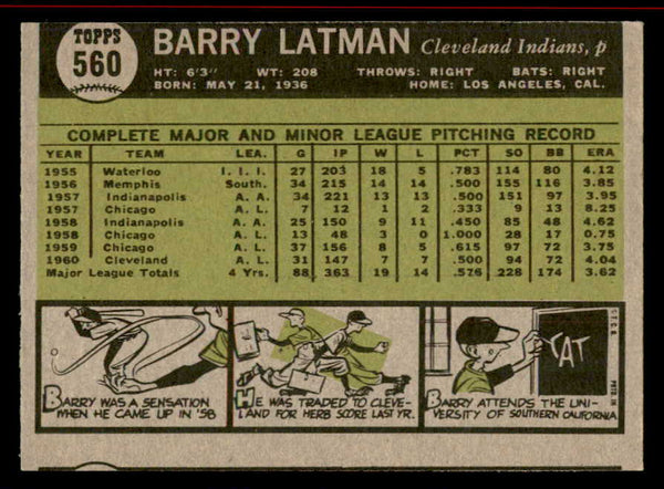 1961 Topps Baseball #560 Barry Latman Indians EX-MT 542632