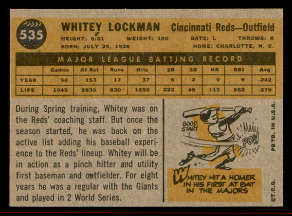 1960 Topps Baseball #535 Whitey Lockman Reds NR-MT 542676