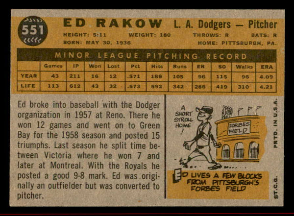 1960 Topps Baseball #551 Ed Rakow Dodgers NR-MT 542687