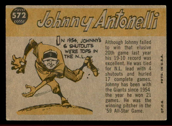 1960 Topps Baseball #572 Johnny Antonelli A.S. Giants VG-EX/EX 542735