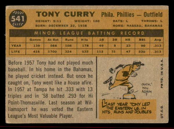 1960 Topps Baseball #541 Tony Curry Phillies VG-EX 542752
