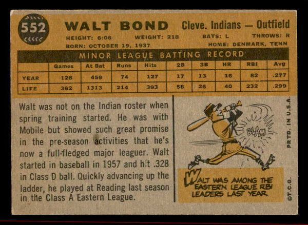 1960 Topps Baseball #552 Walt Bond Indians VG-EX 542760