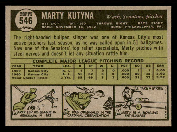1961 Topps Baseball #546 Marty Kutyna Senators NR-MT 542771