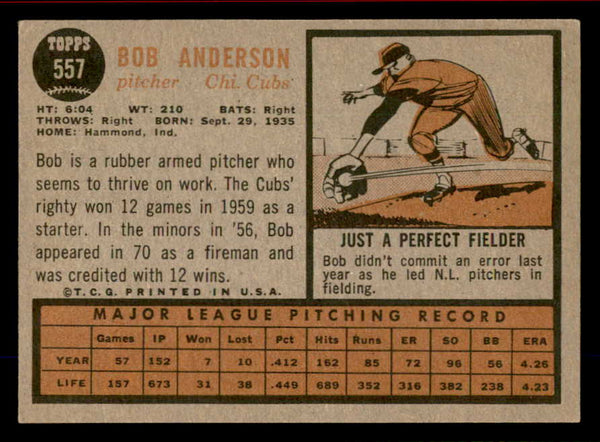 1962 Topps Baseball #557 Bob Anderson Cubs EX-MT 542824