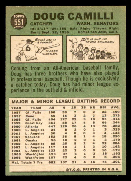 1967 Topps Baseball #551 Doug Camilli Senators NR-MT 542966