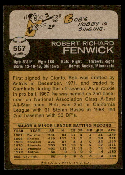 1973 Topps Baseball #567 Bob Fenwick Cardinals NR-MT 543187