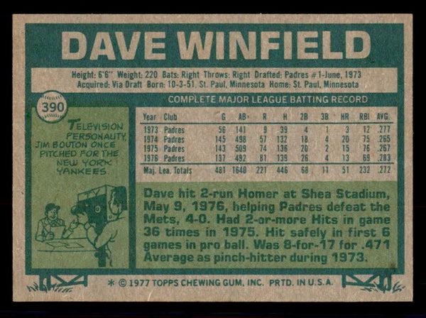 1977 Topps Baseball #390 Dave Winfield Padres EX-MT 543210