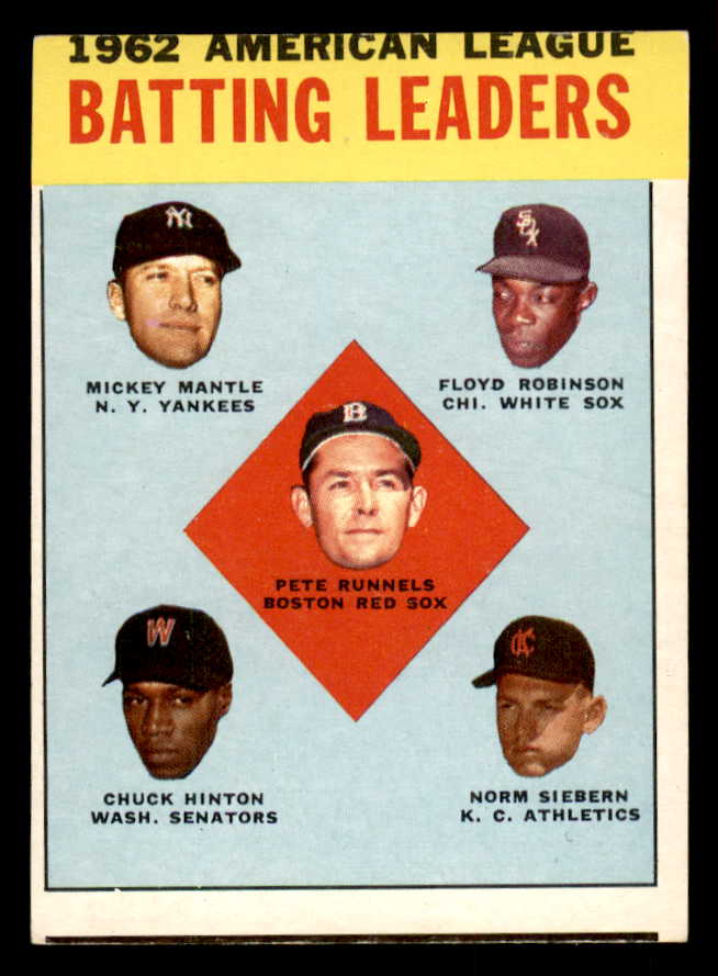 1963 Topps Baseball #002 A.L. Batting Leaders Mickey Mantle VG ink back 543231