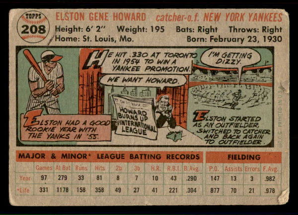 1956 Topps Baseball #208 Elston Howard Yankees Fair 543247