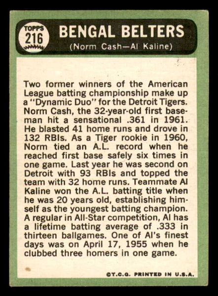 1967 Topps Baseball #216 Al Kaline Norm Cash VG-EX 543268