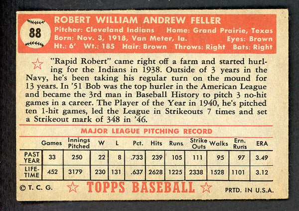 1952 Topps Baseball #088 Bob Feller Indians EX-MT 543303