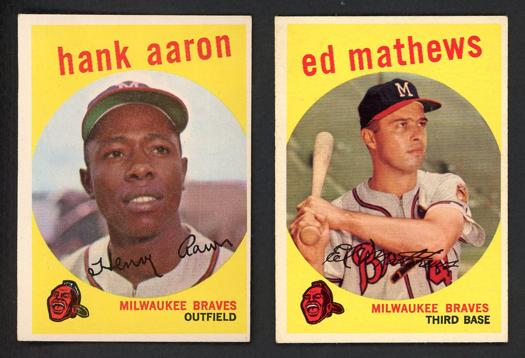 1959 Topps Lot #380 Hank Aaron #450 Eddie Mathews EX-MT 543311