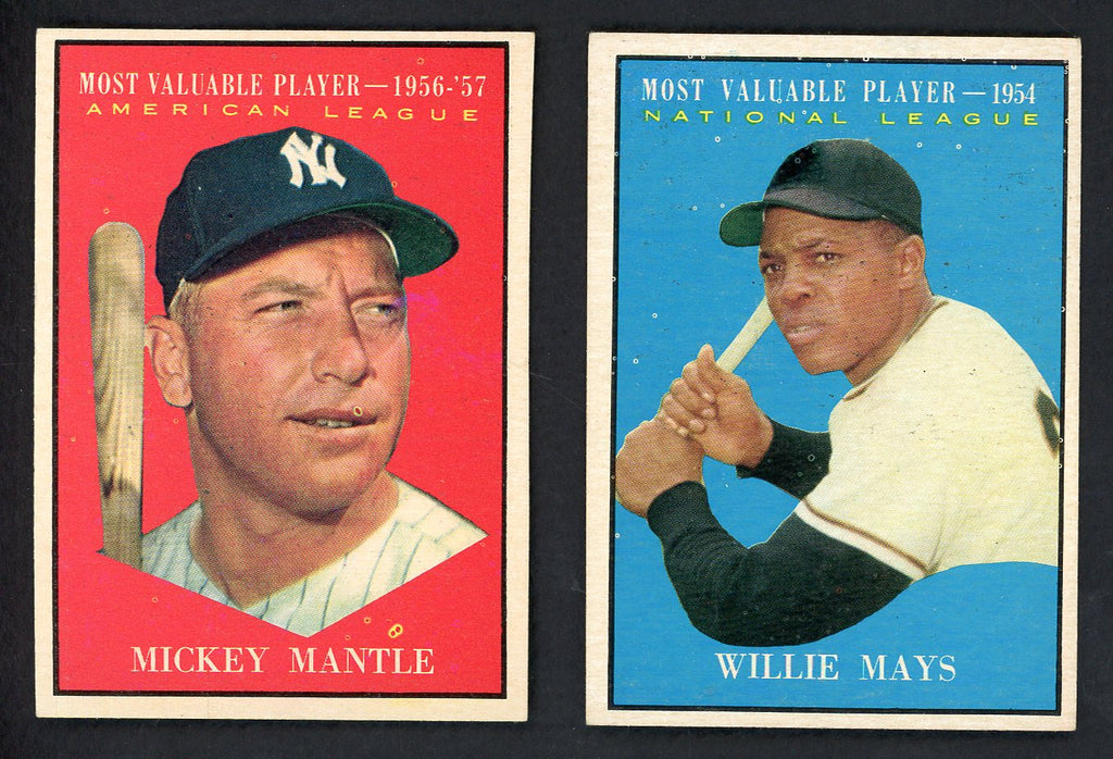 1961 Topps Lot #475 Mickey Mantle MVP #482 Willie Mays MVP Sharp 543312