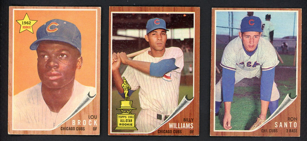 1962 Topps Lot #387 Lou Brock #288 Billy Williams #170 Ron Santo 543314