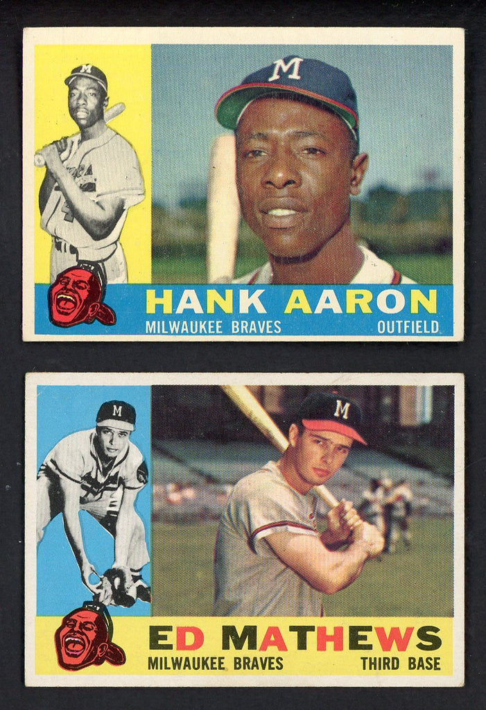 1960 Topps Lot #300 Hank Aaron #420 Eddie Mathews Nice 543316