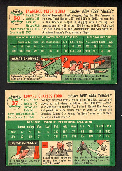 1954 Topps Lot #50 Yogi Berra #37 Whitey Ford EX+/EX-MT 543320