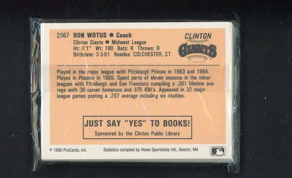 1990 Pro Card Clinton Giants Complete Set Clay Bellinger 543790