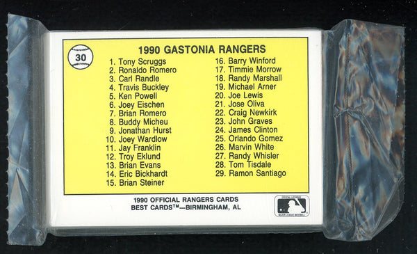 1990 Best Gastonia Rangers Complete Set Tony Scruggs 543800