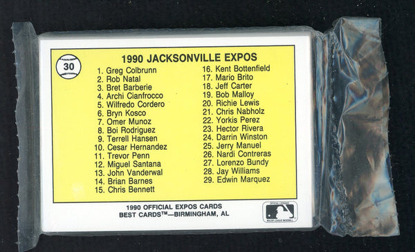 1990 Best Jacksonville Expos Complete Set John Vanderwal 543817