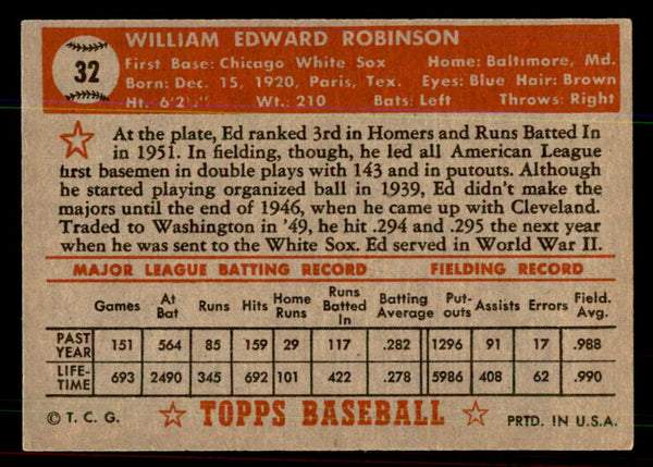 1952 Topps Baseball #032 Eddie Robinson White Sox VG-EX Red 544124