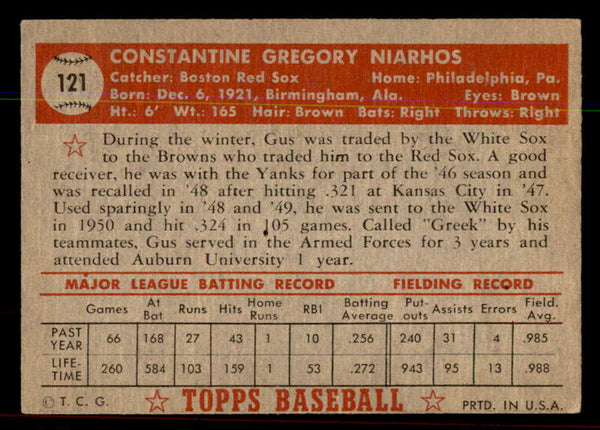 1952 Topps Baseball #121 Gus Niarhos Red Sox EX-MT 544196