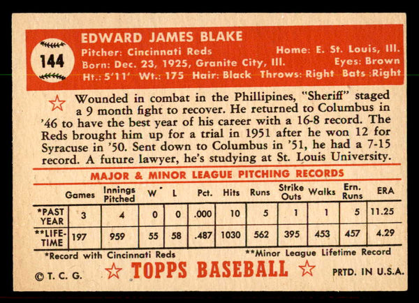 1952 Topps Baseball #144 Ed Blake Reds VG-EX 544219