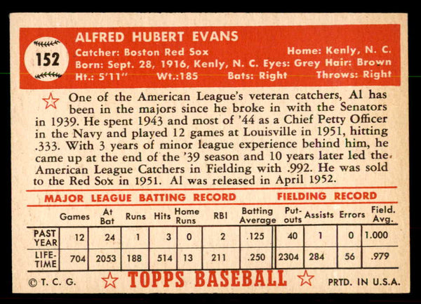 1952 Topps Baseball #152 Al Evans Red Sox EX-MT 544227