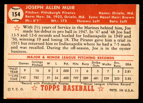 1952 Topps Baseball #154 Joe Muir Pirates VG-EX 544229
