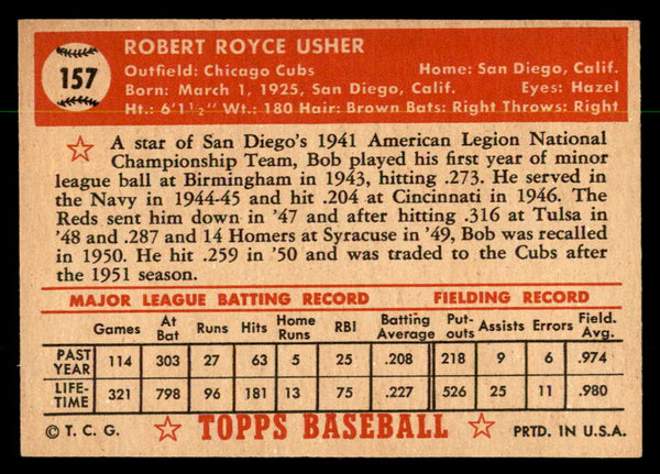 1952 Topps Baseball #157 Bob Usher Cubs EX-MT 544232