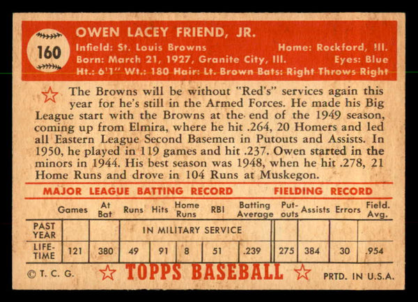 1952 Topps Baseball #160 Owen Friend Browns EX-MT 544234